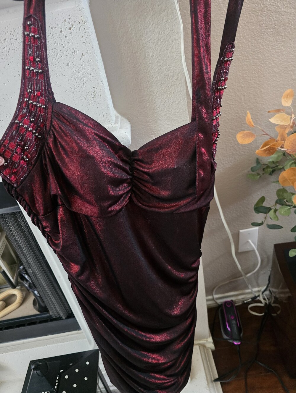 Charlotte Russe Elegant Women's Burgundy Halter Ruched Cocktail Dress XL